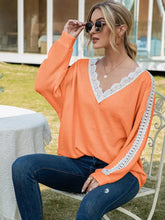 Ivy Lane Contrast Spliced Lace V-Neck Top Orange Woman Blouses