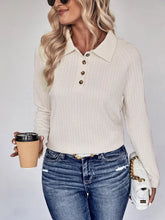 Perfee Collared Neck Buttoned Long Sleeve Top Woman Blouses