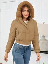 Pocketed Long Sleeve Cropped Hooded Winter Coat Woman Outerwear