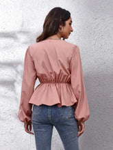 V-Neck Balloon Sleeve Peplum Blouse Woman Blouses