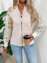 Lace Baseball Collar Zip Up Jacket Woman Outerwear