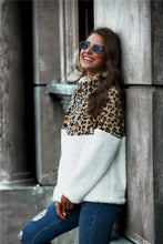 Leopard Color Block Half-Zip Collar Teddy Sweatshirt Woman Sweatshirts