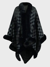 Fuzzy Checkered Long Sleeve Poncho Woman Outerwear