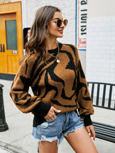 Printed Round Neck Long Sleeve Sweater Sweater Pullovers