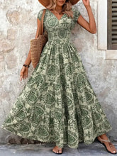 Vintage Floral Cap Sleeve Maxi Dress Moss Woman Casual Dress