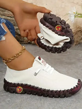 PU Leather Round Toe Slip-Ons White Woman Loafers