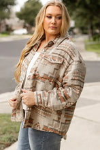 Plus Size Geometric Collared Neck Long Sleeve Jacket Woman Outerwear