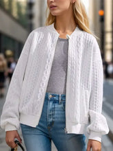 Textured Zip Up Dropped Shoulder Jacket White Woman Outerwear