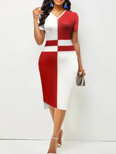 Color Block V-Neck Bodycon Midi Dress Woman Casual Dress