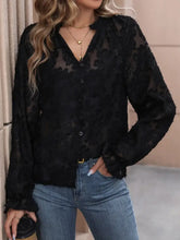 Perfee Lace Button Front Long Sleeve Top Black Woman Blouses
