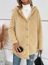 Fuzzy Button Up Hooded Jacket Woman Outerwear