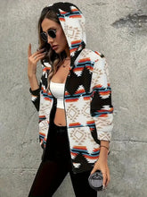 Geometric Zip Up Hooded Sherpa Jacket Woman Outerwear