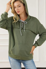 Lace Up Drop Shoulder Long Sleeve Hoodie Woman Sweatshirts