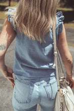 Frilly Ruffle Trim V Neck Chambray Tank Woman Denim Tops