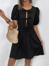 Tie Front Puff Sleeve Mini Dress Casual Dresses