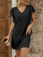 Ruffled V-Neck Cap Sleeve Mini Dress Black Casual Dresses