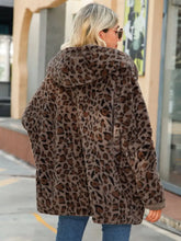 Leopard Hooded Coat with Pockets Woman Outerwear