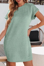 Solid Color Textured Crinkle Short Sleeve T Shirt Dress Sage Casual Dresses