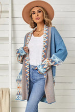 Geometric Open Front Long Sleeve Cardigan Woman Outerwear
