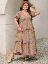 Plus Size Printed V-Neck Short Sleeve Maxi Dress Maxi Dresses
