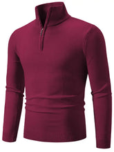 Men's Plus Size Quarter Zip Long Sleeve Knit Top Burgundy Mens Tops
