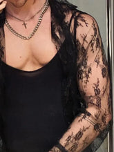 Men's Full Size Lace Long Sleeve Sheer Shirt Plus Size Mens Tops