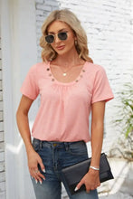Decorative Button Scoop Neck T-Shirt Woman T Shirts