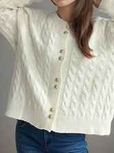 Cable-Knit Round Neck Long Sleeve Cardigan Woman Outerwear