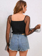 Drawstring Flounce Sleeve Cropped Top Woman Blouses