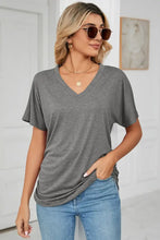 Ruched V-Neck Short Sleeve T-Shirt Woman T Shirts