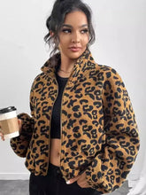 Leopard Zip Up Long Sleeve Jacket Woman Outerwear