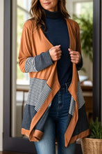 Striped Open Front Long Sleeve Cover Up Orange Woman Outerwear