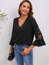 V-Neck Lace Detail Flounce Sleeve Blouse Woman Blouses
