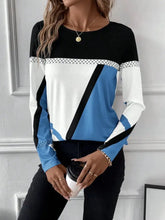 Contrast Round Neck Long Sleeve T-Shirt Sky Blue Woman T Shirts