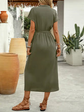 Sequin Notched Short Sleeve Midi Dress Woman Casual Dress