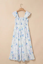 Floral Smocked High Waist Double Ruffle Sleeveless Long Dress Casual Dresses