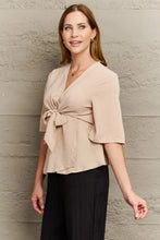 Perfee V-Neck Tie Front Half Sleeve Blouse Woman Blouses