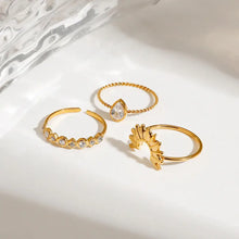 3 Piece Stainless Steel Rhinestone Sunburst Crown Ring Rings