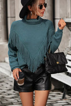Turtle Neck Tassel Front Long Sleeve Pullover Sweater Deep Teal Sweater Pullovers