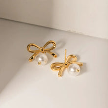 Stainless Steel Bow Pearl Earrings Earrings