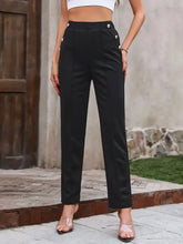 Decorative Button Elastic Waist Pants Woman Pants