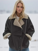 Collared Neck Long Sleeve Plush Jacket Chocolate Woman Outerwear