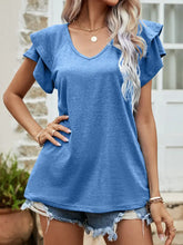 Layered Flutter Sleeve V-Neck Top Woman T Shirts
