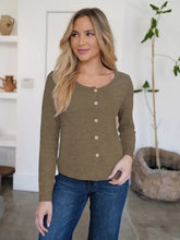 FAM-FAM Button Up Round Neck Long Sleeve Cardigan Olive Woman Outerwear