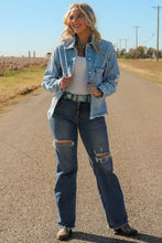 Studded Acid Wash Long Sleeve Denim Jacket Woman Outerwear