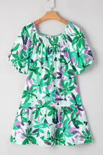 Floral Print Shirred Square Neck Loose Fit Mini Dress Casual Dresses