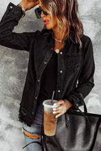 Distressed Snap Down Denim Jacket Woman Outerwear