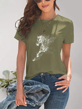Horse Round Neck Short Sleeve T-Shirt Matcha Green Woman T Shirts
