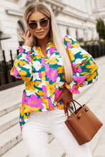 Floral Print Notched Neck Lantern Sleeve Blouse Multicolor Woman Blouses