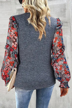 Heathered Floral Frill Lantern Sleeve Blouse Woman Blouses